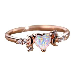 Ethiopian Heart White Fire Opal Engagement Ring October Birthstone 14K Gold